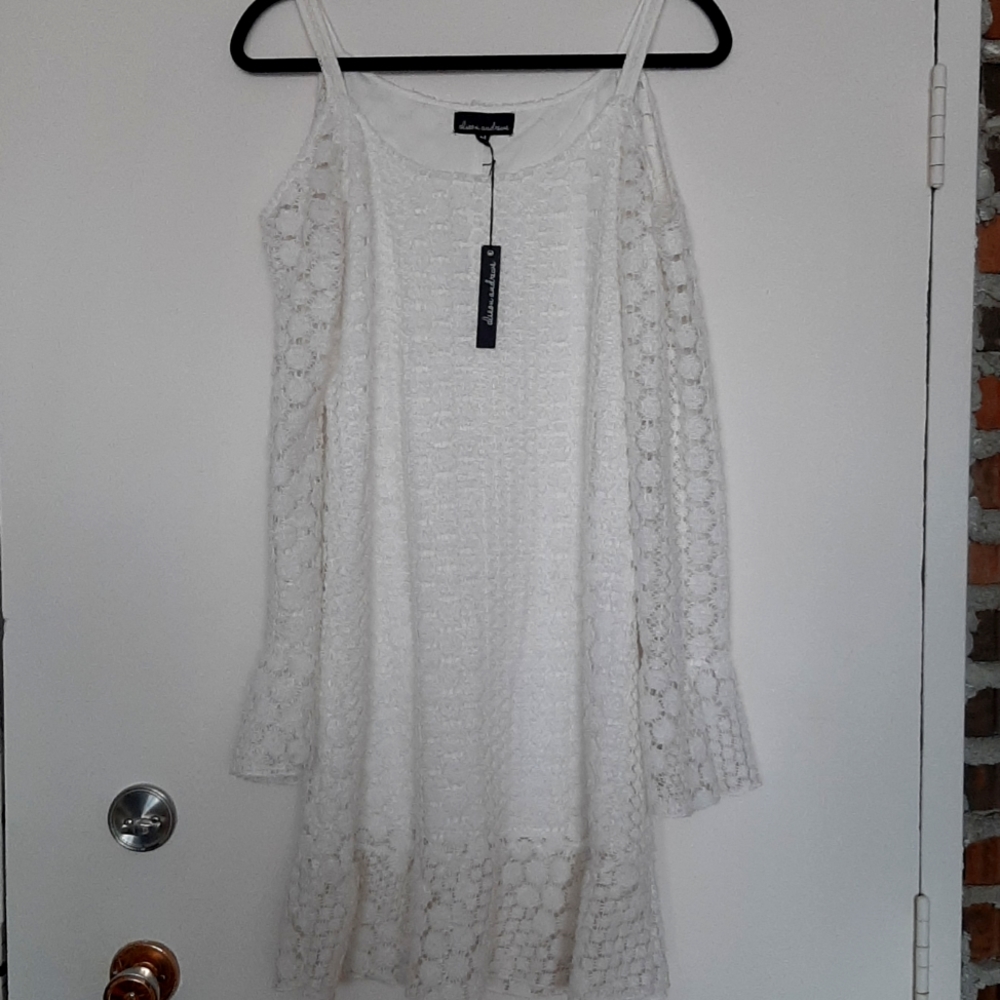 Alison Andrews White Cold Shoulder Bell Sleeve Dress